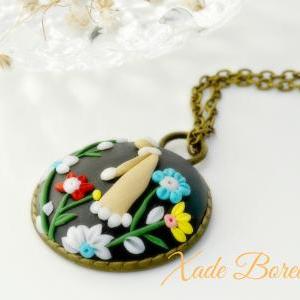Clay Floral Applique Pendant Necklace, Girl In The..