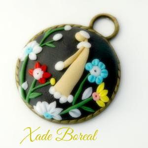 Clay Floral Applique Pendant Necklace, Girl In The..