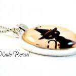 Witch Cat Halloween Glass Pendant Necklace on Luulla