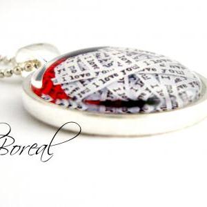 Red And White Hearts Glass Pendant Necklace