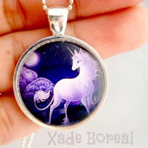 Lovely Unicorn Glass Pendant Necklace