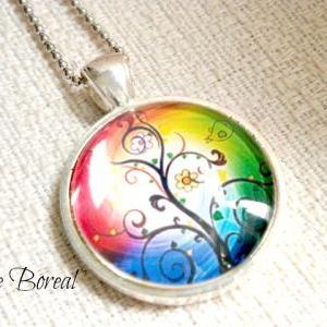 Bright Color Tree Glass Pendant Necklace