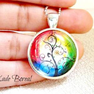 Bright Color Tree Glass Pendant Necklace