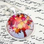 Fall Leaves Tree Pendant Necklace