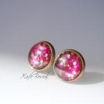 Pink Antique Brass Post Earrings
