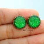Green Envy Antique Brass Post Earrings