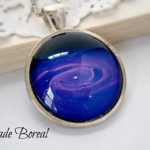 Purple Whirlpool-glass Pendant Necklace,galaxy..