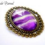 Hand Painted Oval Glass Cameo Brooch