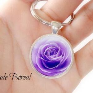 Purple Flower Glass Keychain