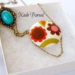 Fabric Covered Button Statement Necklace