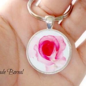 Pink Flower Glass Keychain