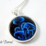 Blue Mushroom Glass Pendant Necklace