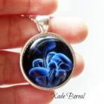 Blue Mushroom Glass Pendant Necklace