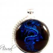 Blue Dragon glass pendant necklace