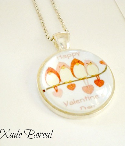 Little Birds,glass Pendant Necklace-happy Valentine's Day
