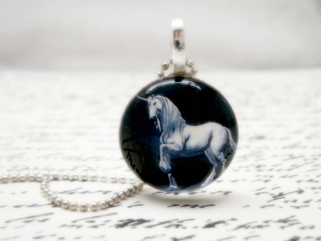 Blue Unicorn Glass Pendant