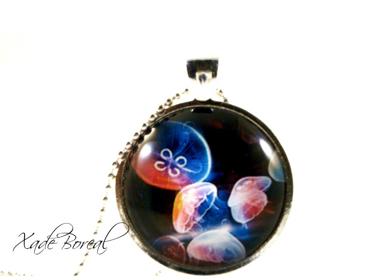Colorful Jellyfish Glass Pendant Necklace-deep Ocean Series