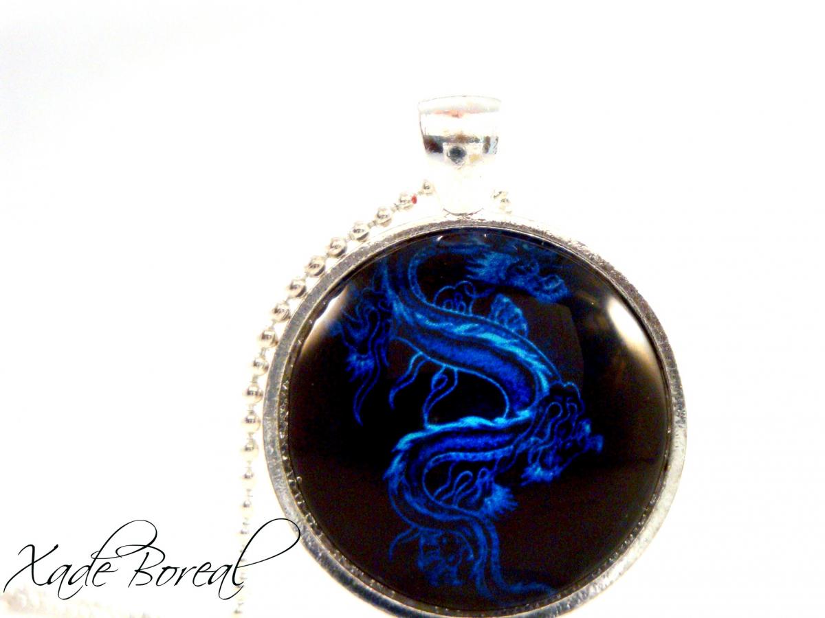 Blue Dragon Glass Pendant Necklace