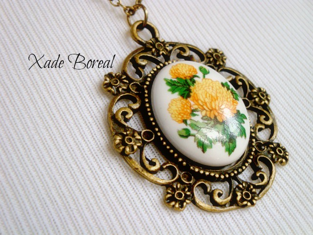 Price Reduced! Porcelain Marigold Flower Pendant Necklace