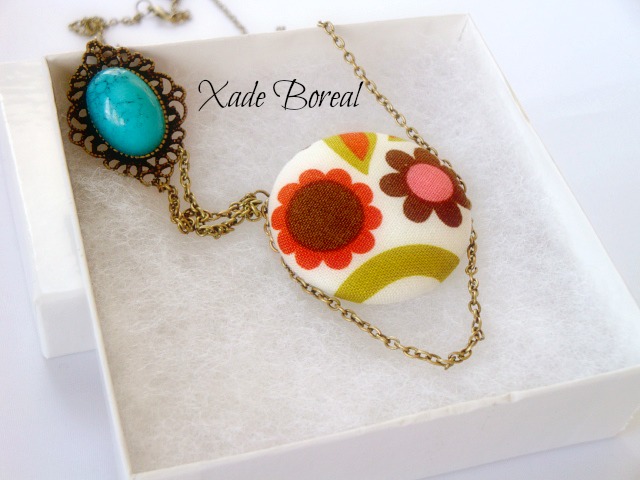 Fabric Covered Button Statement Necklace