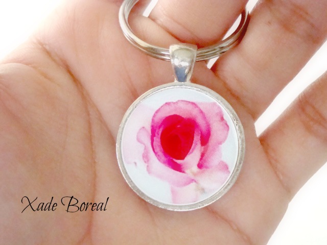 Pink Flower Glass Keychain