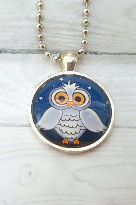 Handmade glass pendant, Owl Pendant , Round Pendant