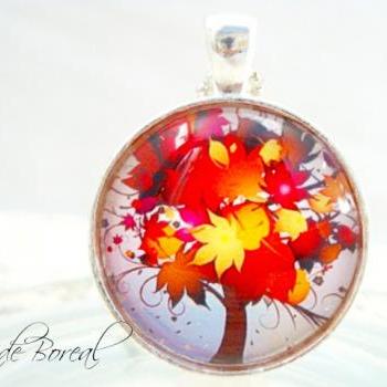 fall leaves tree pendant necklace