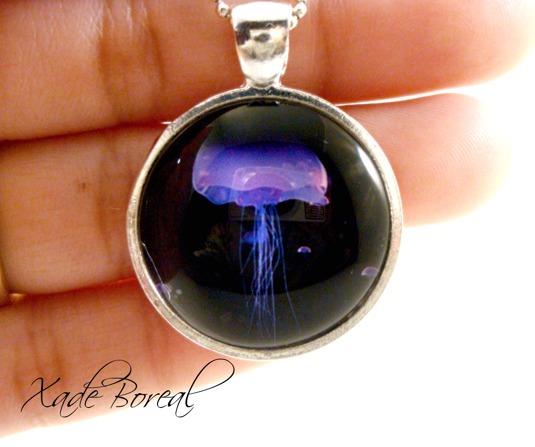 Purple Jellyfish Glass Pendant Necklacedeep Ocean Series on Luulla