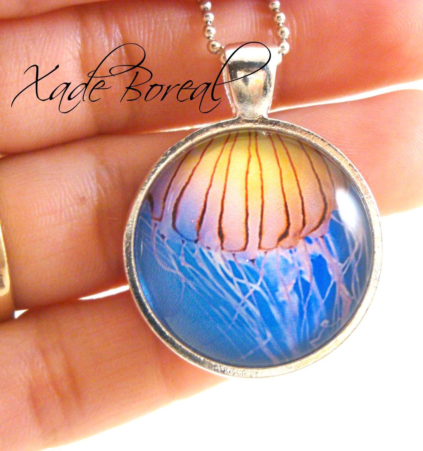 Yellow Jellyfish Glass Pendant Necklacedeep Ocean Series on Luulla