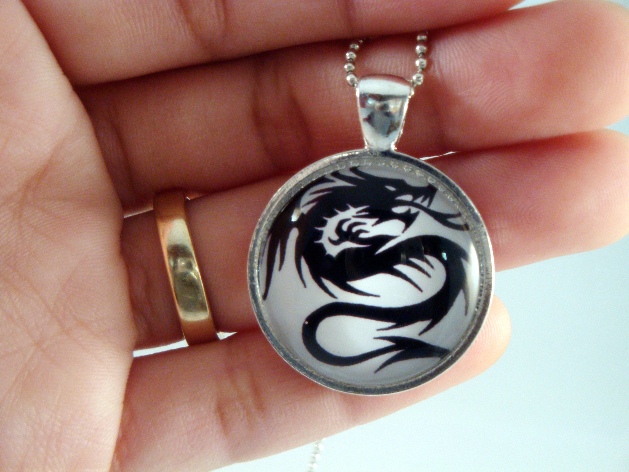 Black Dragon Glass Pendant Necklace on Luulla